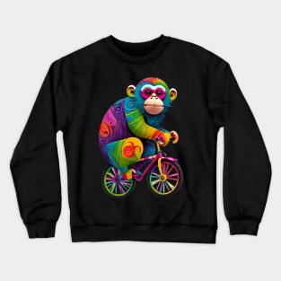 Rainbow colored monkey on a bicycle Crewneck Sweatshirt